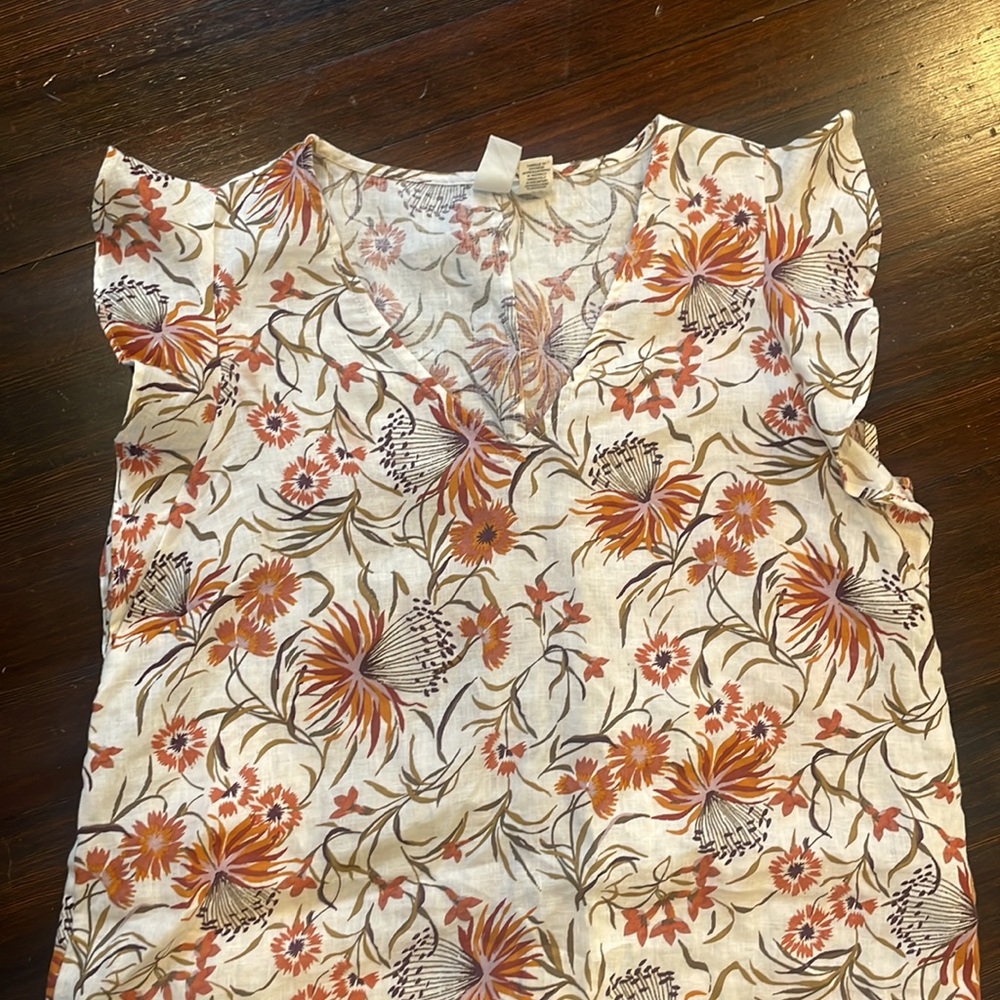 Joie linen floral sack dress ruffle sleeve small - Picture 6 of 7